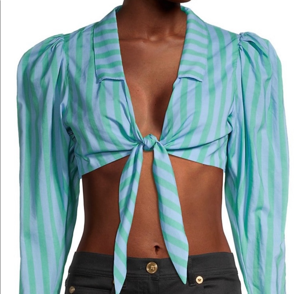 WeWoreWhat Striped Cropped Cotton-Blend Top